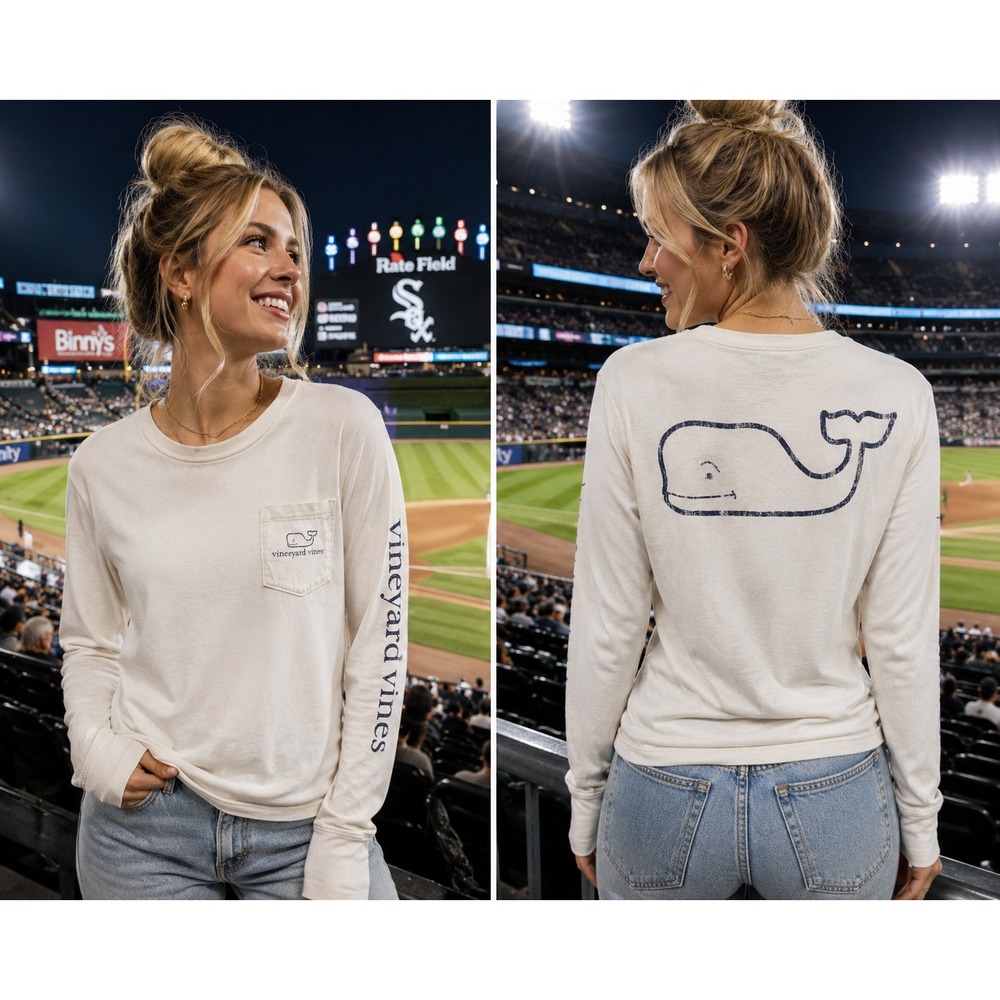 Vineyard Vines Long Sleeve Pocket T Shirt XS White Whale Logo Back Sleeve